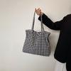 Ins Style Polyester Plaid Tote Bags Large Capacity Bow Tie Design Bow Shoulder Bag Lightweight Shopping Bag Casual Use