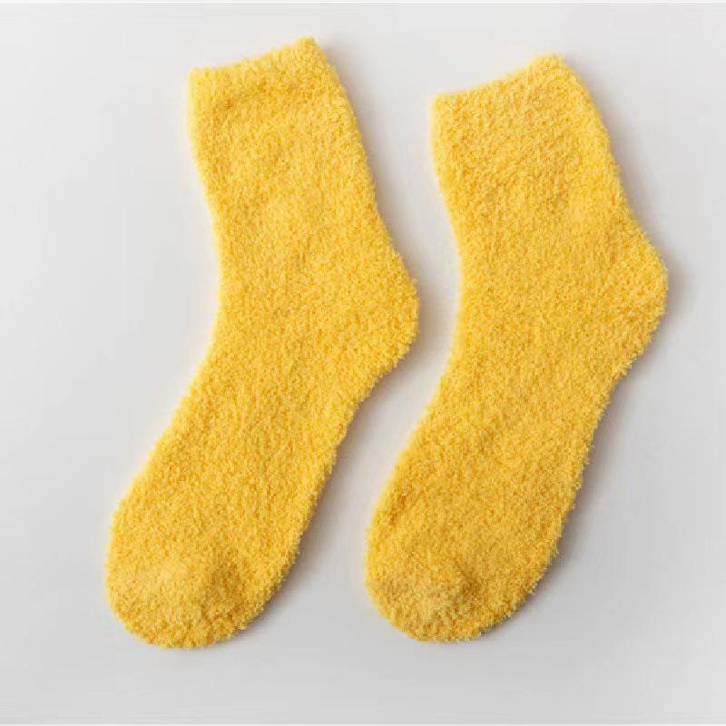 Women's Candy Color Coral Velvet Mid-Calf Socks - Thick, Warm, and Cozy for Autumn and Winter