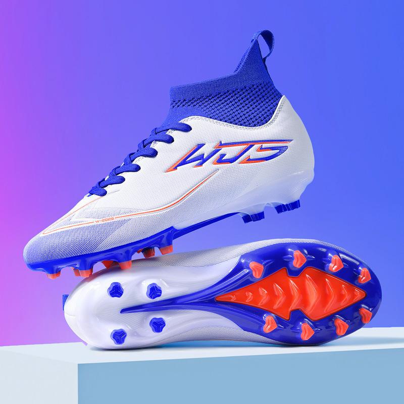 2025 new football shoes, men's and women's high-top youth students, spikes AG artificial grass training shoes