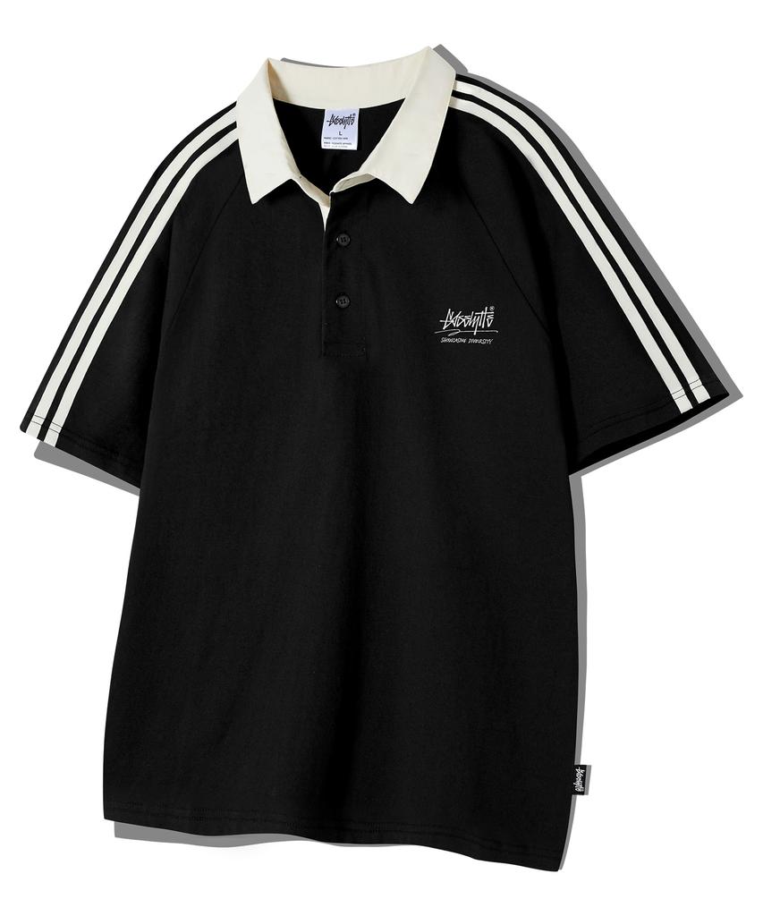Yosemiti Raglan Rugby Collar Track Short Sleeve Tee Black Yt-305