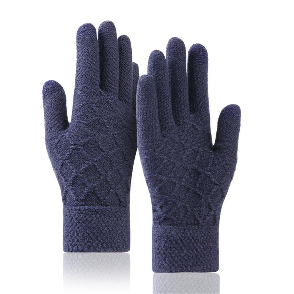 Full Finger Gloves Double Layer Mittens Knitted Gloves Leather Label Gloves For Cold Weather Activities Touchscreen Compatible