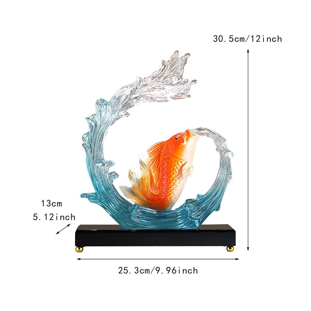 Carp Sculpture with Wave Tabletop Decor Wear Resistant Resin Carp Ornament for Cabinet Living Room Shop Collection Office