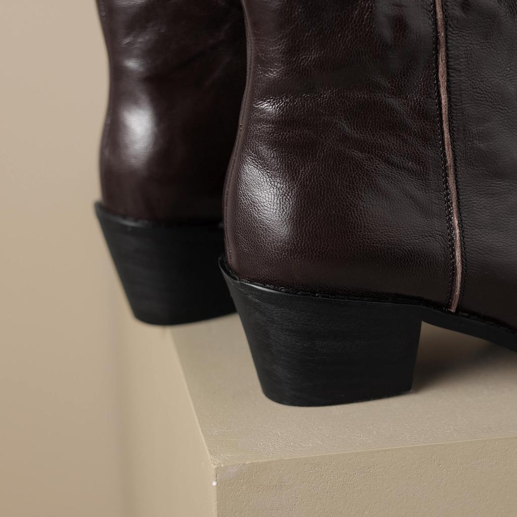 Krazing Pot Sheep Skin Autumn Winter Shoes Thick High Heels Size 43 Western Boots Slip on Ankle Boots