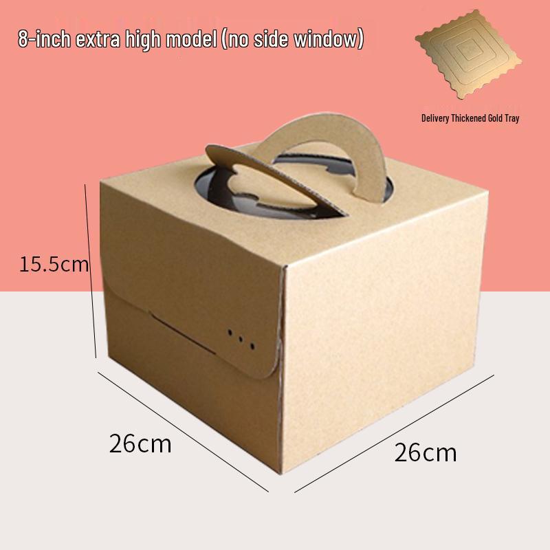Tall Kraft Paper Cheesecake Box with Window - Available in 4/6/8/10 inch for Mille-feuille and Baking Takeaway.