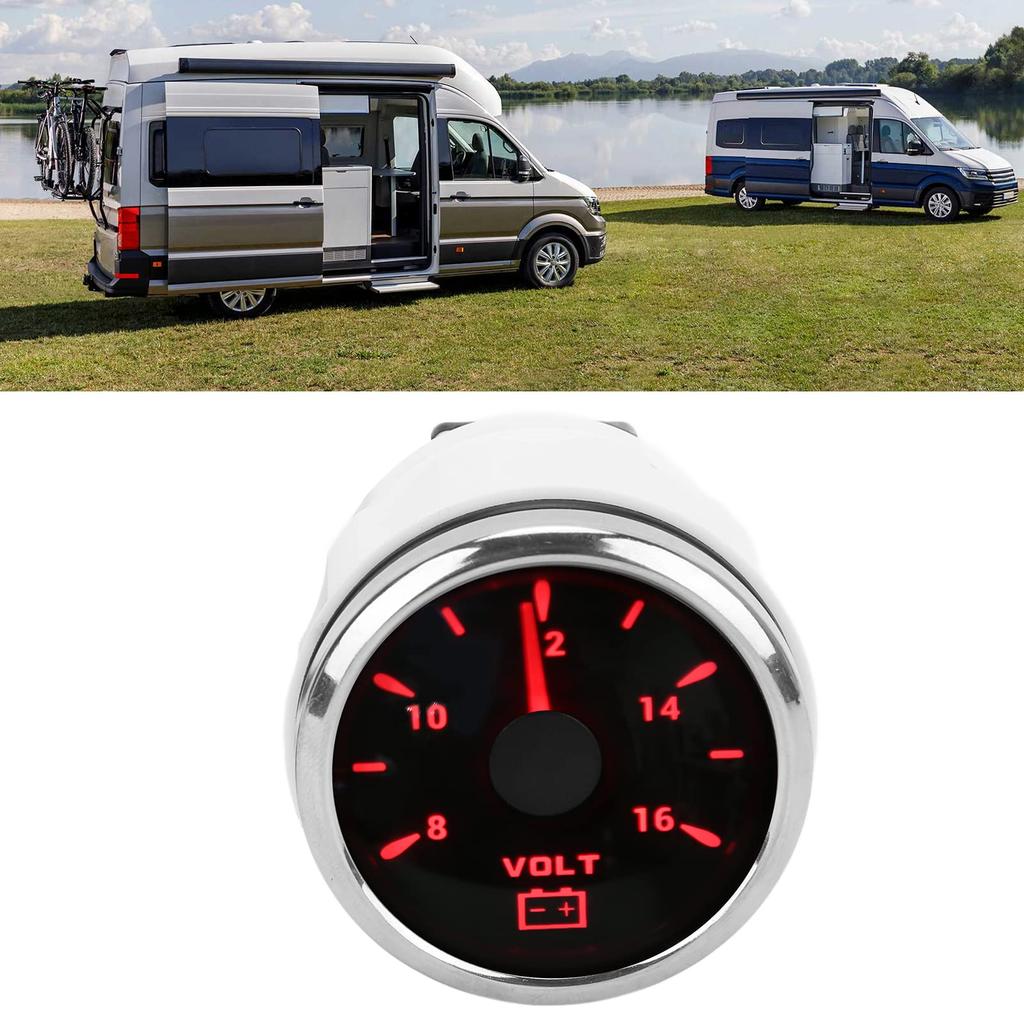 52mm Marine IP67 for and Voltmeter, 8-16V, Pointer, 7-Color Backlight, Waterproof, Boats, RVs, 9-32V (Black)