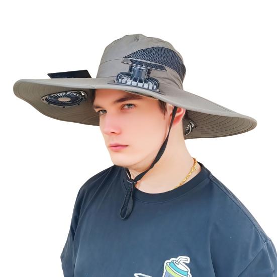 Fan Hat Wide-Brimmed Outdoor Hat with Dual-Power Fan Design Solar USB Charging Hiking Cycling Fishing Sun Hat