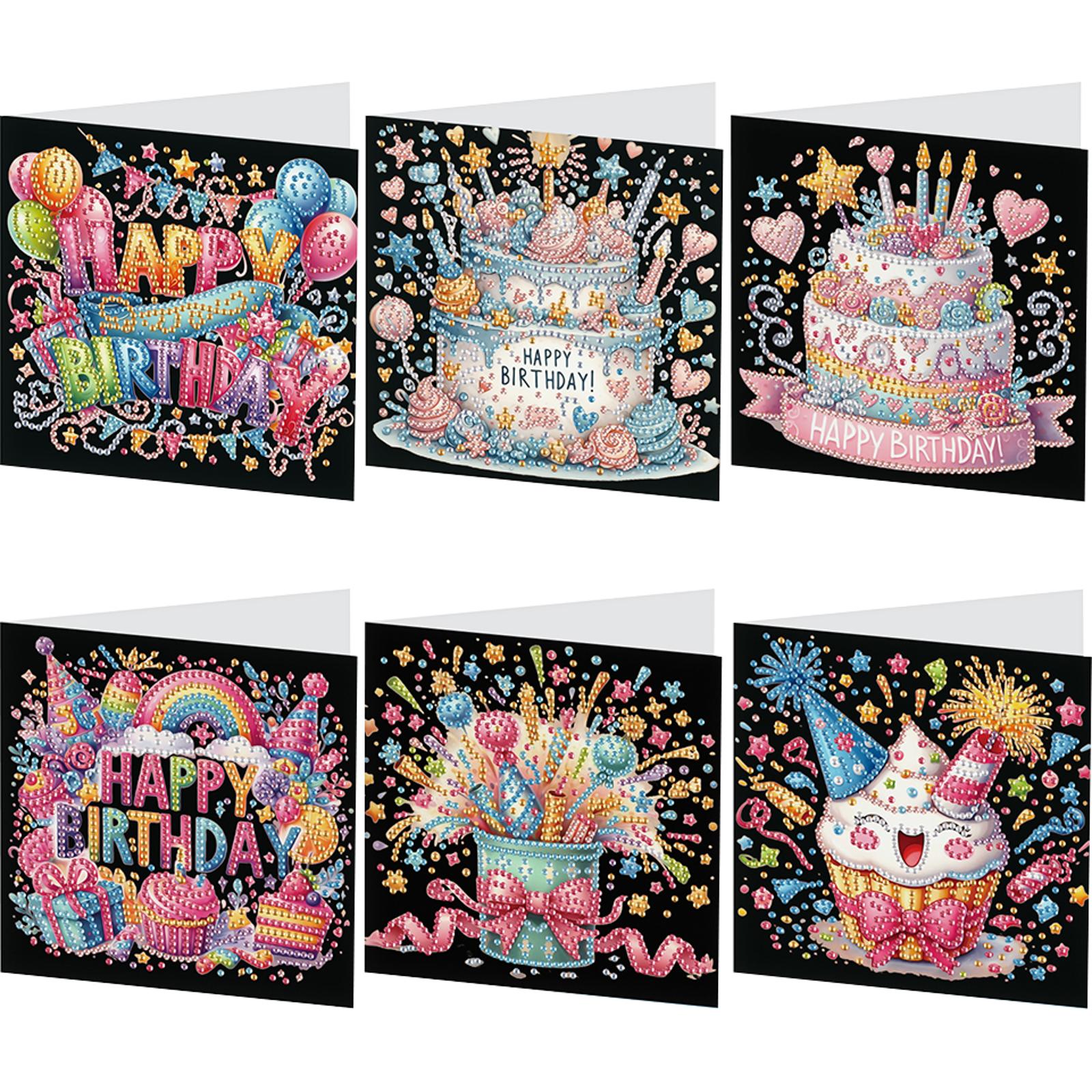 

6pcs DIY Diamond Painting Greeting Card Set Rhinestone Diamond Art Mosaic Postcards Creative Birthday & Thanksgiving Card Kit