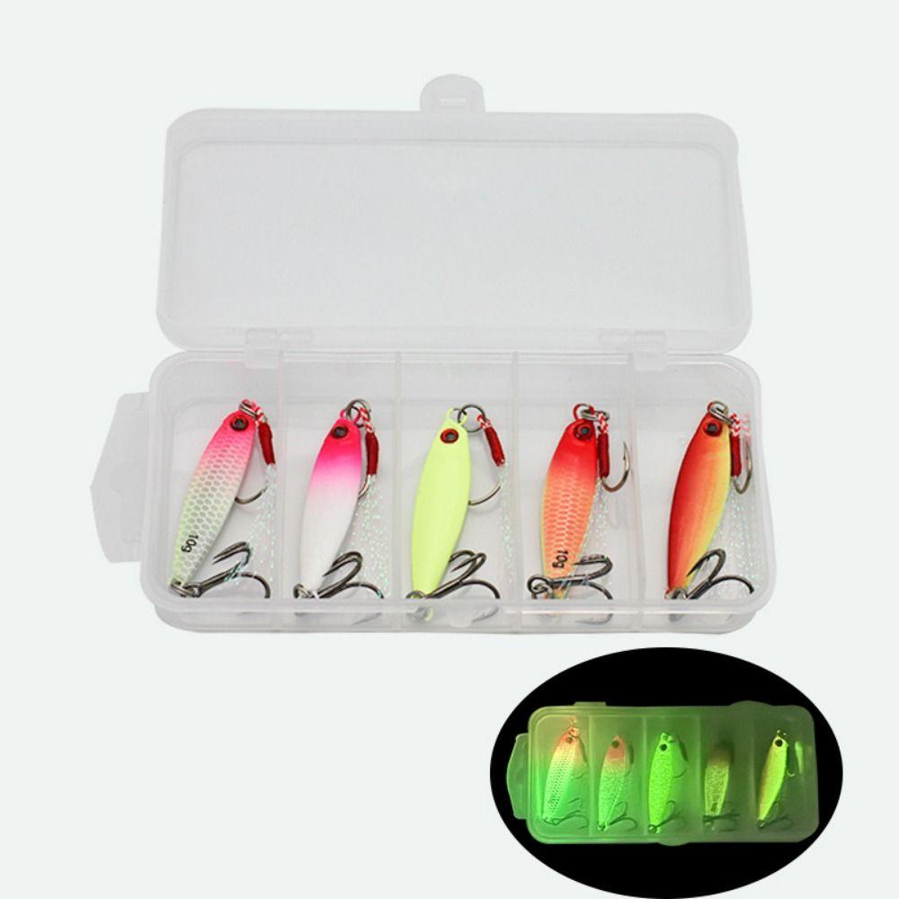 5Pcs 5 Size Luminous Fishing Lures Hooks 3D Eye Fishing Lures Kit Beach Boat Fishing