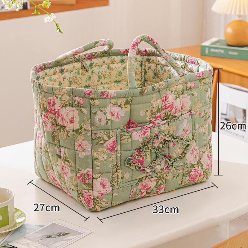 Floral Large Capacity Fabric Laundry Hamper with Easy Carry Handles Rural Pastoral Style Clothing Storage Baskets Home Organizer