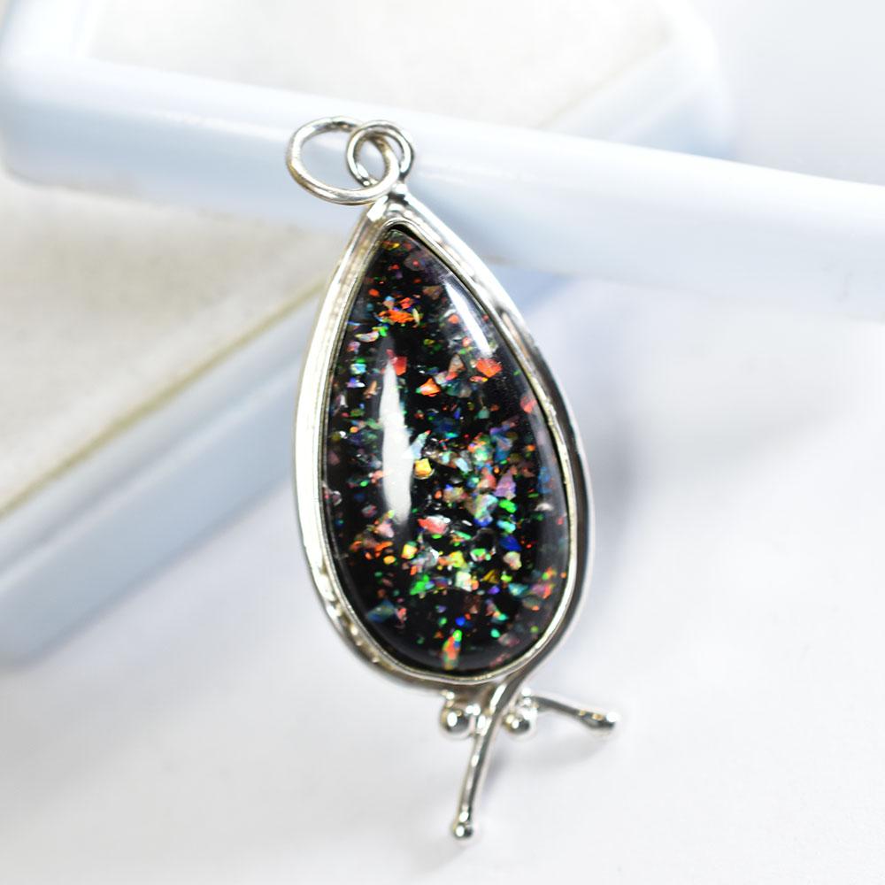 Natural Opal Pendant Multicolor 31.9 Ct 925 Sterling Silver Pear October Birthday Birthstone