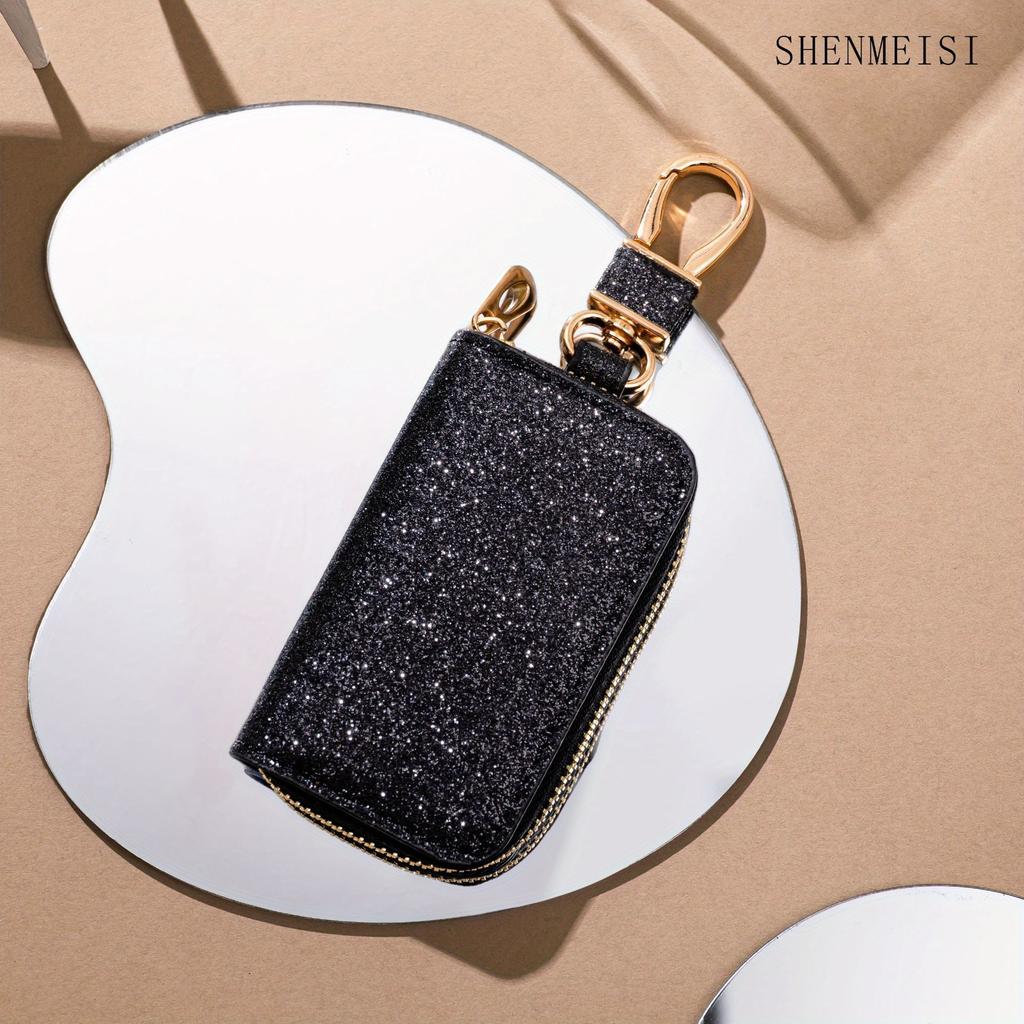 1 Stück Mini Auto Schlüsseletui, Unisex, Kreativer Sternen Glanz, Kunstleder Schlüsselanhänger, Reißverschluss Schlüsselhalter, Kleine Aufbewahrungstasche, für Schlüssel, Münzen und Mehr