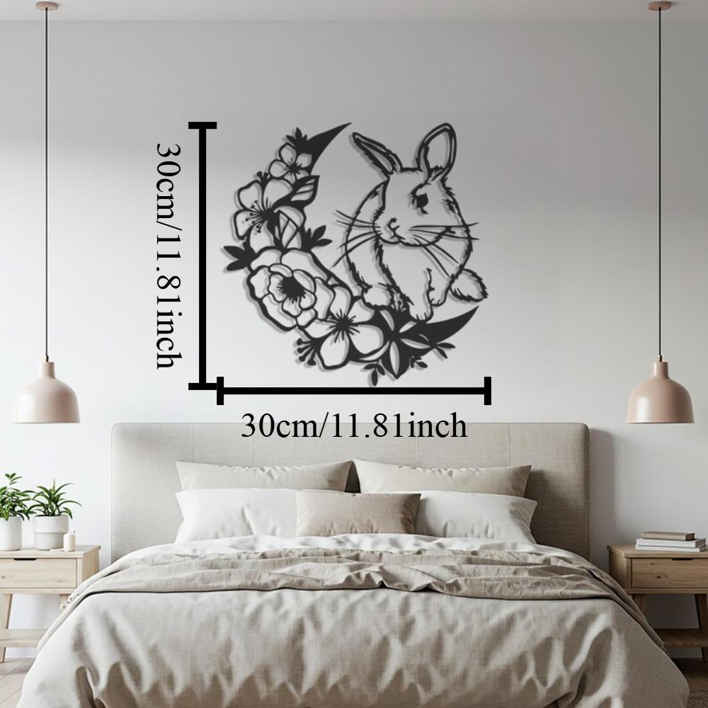 

Metal Rabbit Wall Decor with Flowers, Cute Animal Art for Living Room, Bedroom, Nursery, Easter Home Decor 12in чёрный