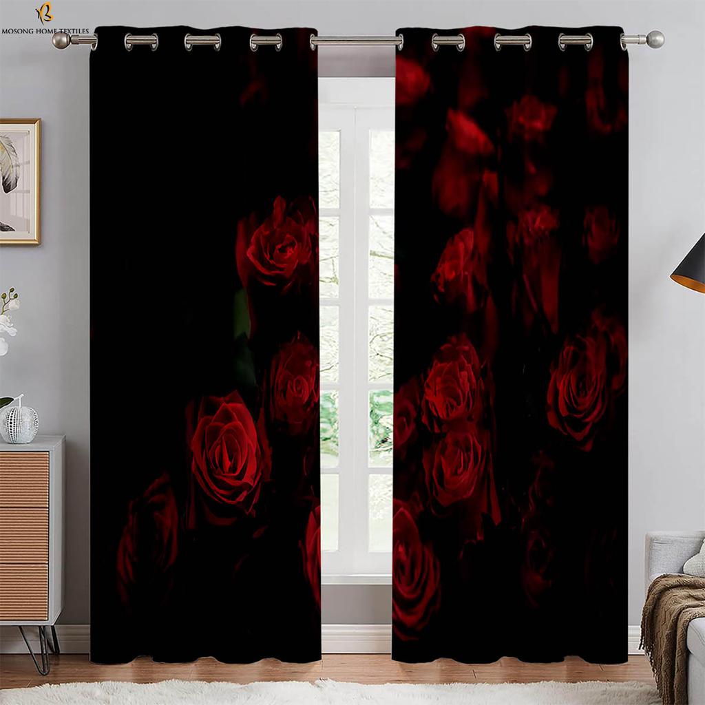 Zasłony z nadrukiem motyli i kwiatów Zasłony we wzór retro czerwonych róż Nadają się do sypialni, salonu, kuchni Zasłony dekoracyjne