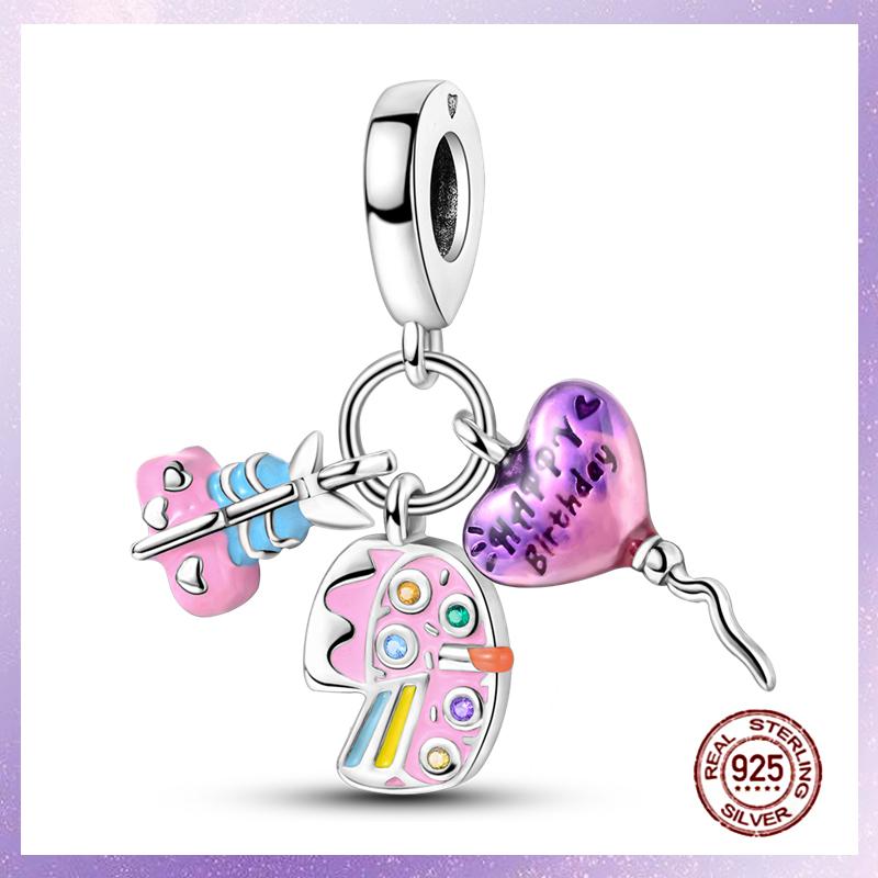 Purple Charms Copper Fit Original Pendant Bracelet Butterfly Glass Heart Feather Clip Charm Dangle Luminous Bead Diy Jewelry