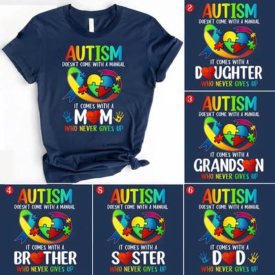 Herren T-Shirts Autismus Mama Papa Kleidung Autismus Bewusstsein Familie T-Shirts Kurzarm Kleidung Familie Partnerlook Kleidung Unisex T-Shirts