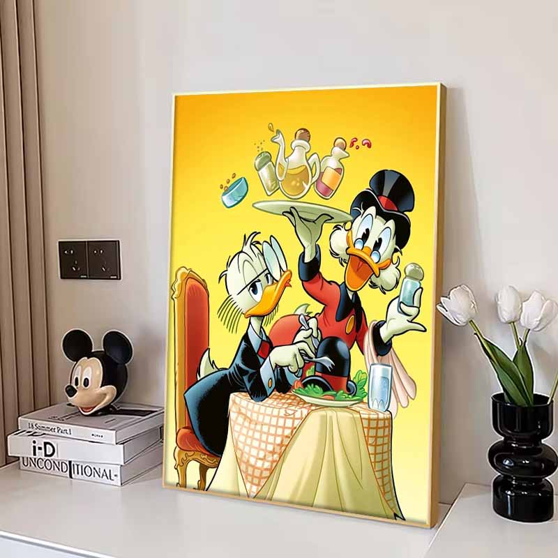 Disney Diamond Painting Donald Duck and Scrooge McDuck Restaurant Theme Illustration Cartoon 5D Diamond Cross Stitch Mosaic Home Decor Gift