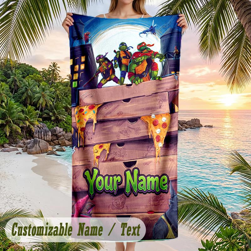 Teenage Mutant Ninja Turtles Beach Towel, Personalized Custom Text, Quick Dry Soft Large Towel For Swimming Pool Travel