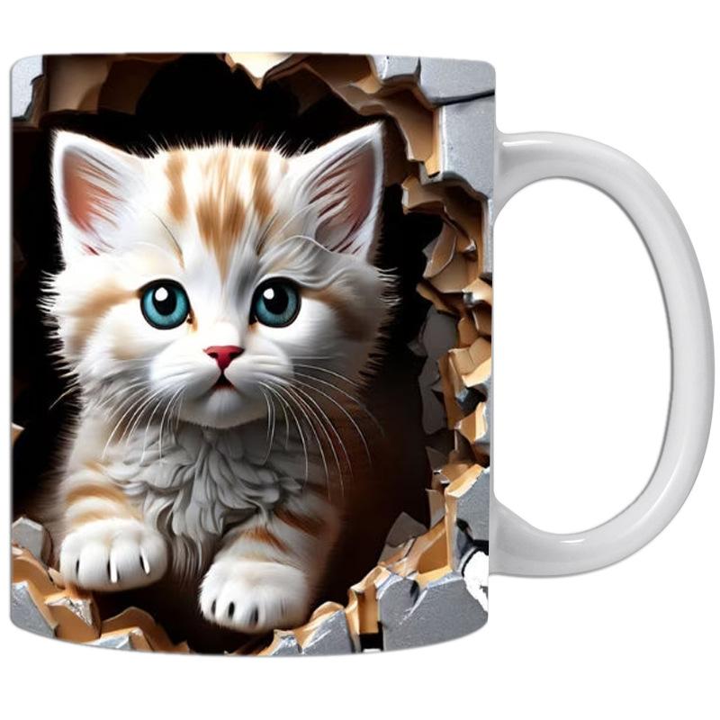 3D Kitten Cat Hole In Wall Ceramic Coffee Mug Tea Mug Gift Mug