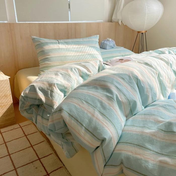 Nordic Sling Cotton Pink Stripes Duvet Cover 150x200 Size Girl's Room Housse Skin Friendly Breathable Comforter Sets