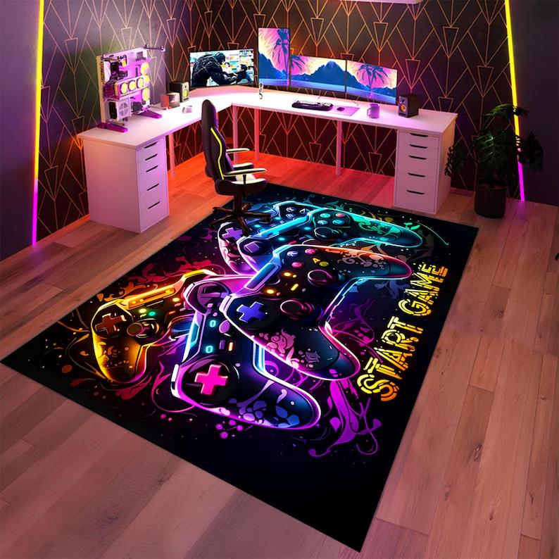 Retro Arcade Carpet Indoor Outdoor Memphis Design Area Rug 80s 90s Accent Floor Mat Game Room Bowling Alley Man Cave Home Decor