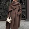 Damen Langer Wollmischmantel Mit Schalkragen Klassischer Übergroßer Trenchcoat Oberbekleidung Grau Braun Gelb