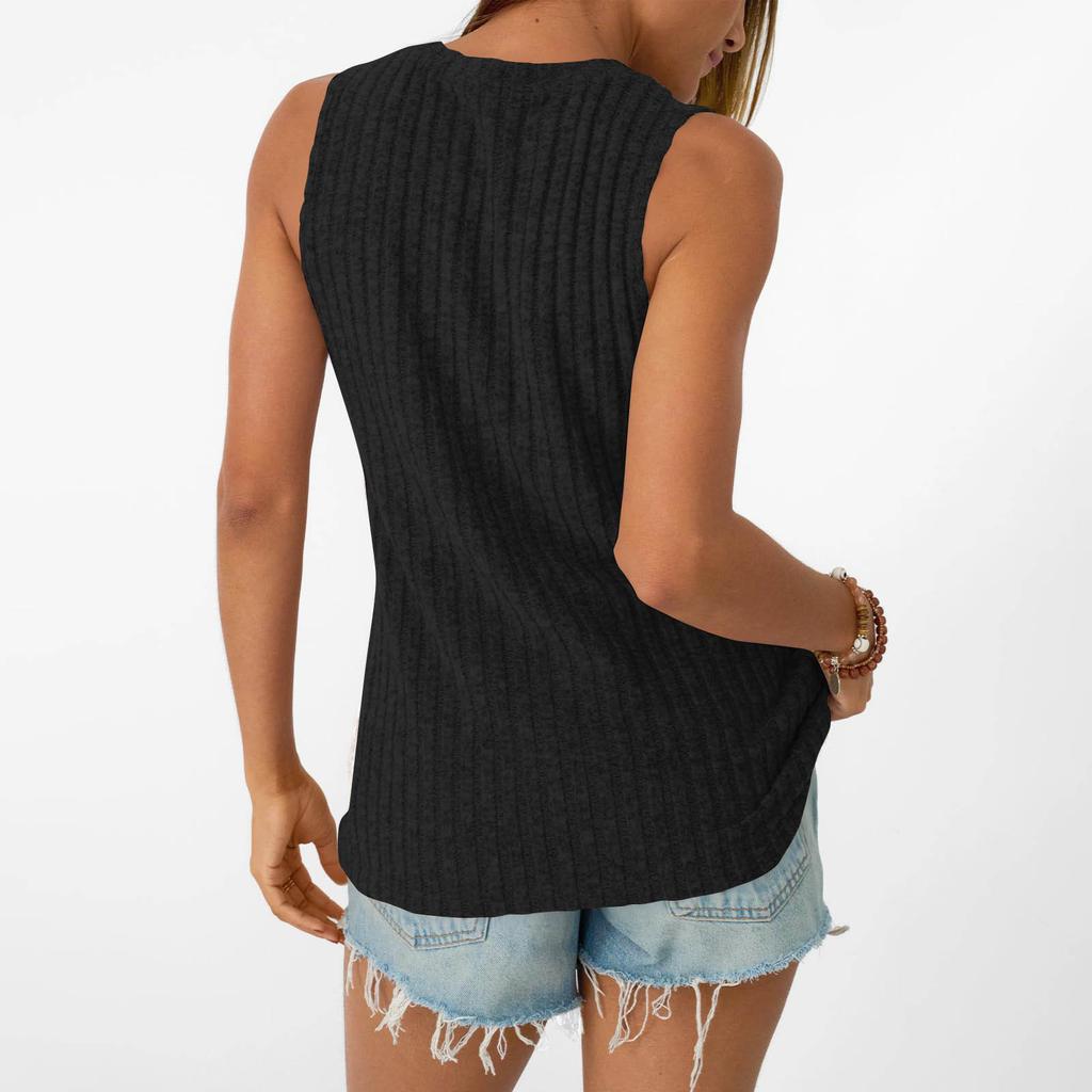 Summer New Women's Solid Color Sleeveless Knit T-Shirt Casual Round Neck Tank Top