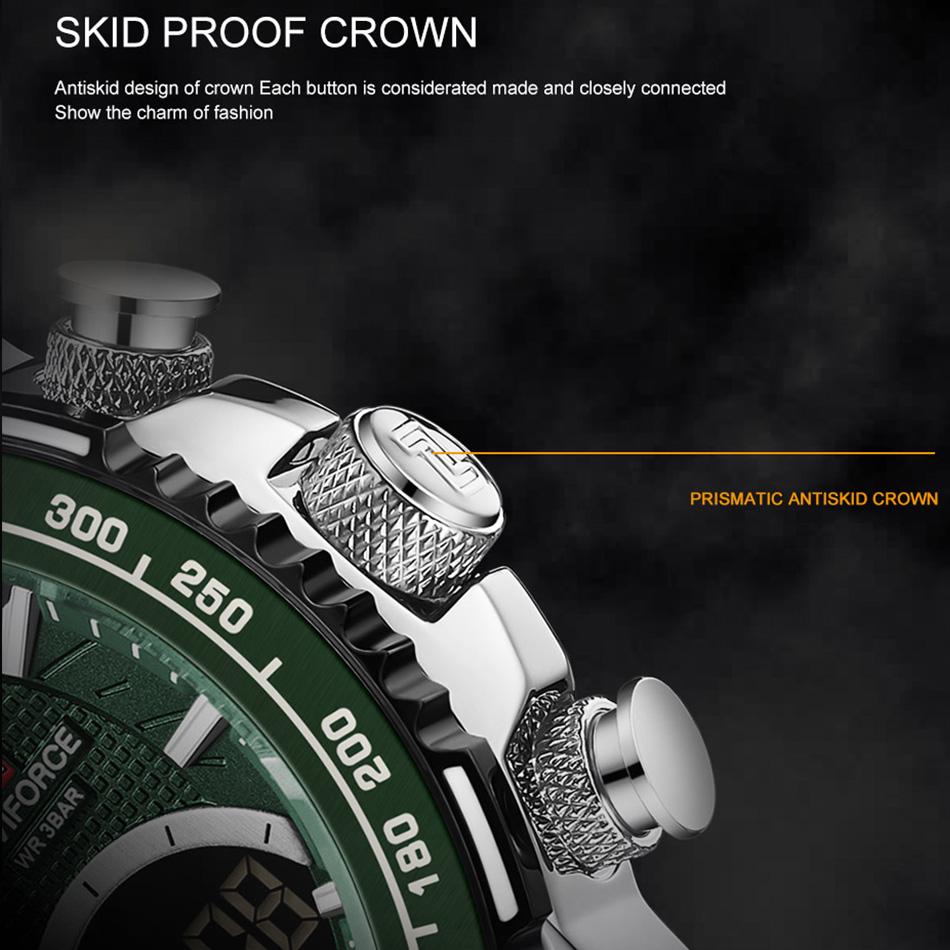 Naviforce Luxus-Mode-Herren-Armbanduhr, multifunktional, Dual-Display, Edelstahl, Quarzuhren