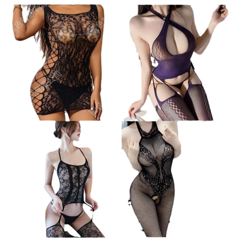 Sexy Lingerie Tight Sexy Suit Uniform Seduction Women's Transparent Open Crotch Mesh One-piece Stockings Mesh