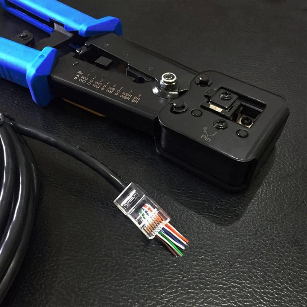 RJ45 Crimping Tool Ethernet Crimper for Cat6 Cat5 Cat5e RJ45 Pass Through Connectors and RJ12 Ends Comes with 20PCS RJ45 Cat6 Connectors