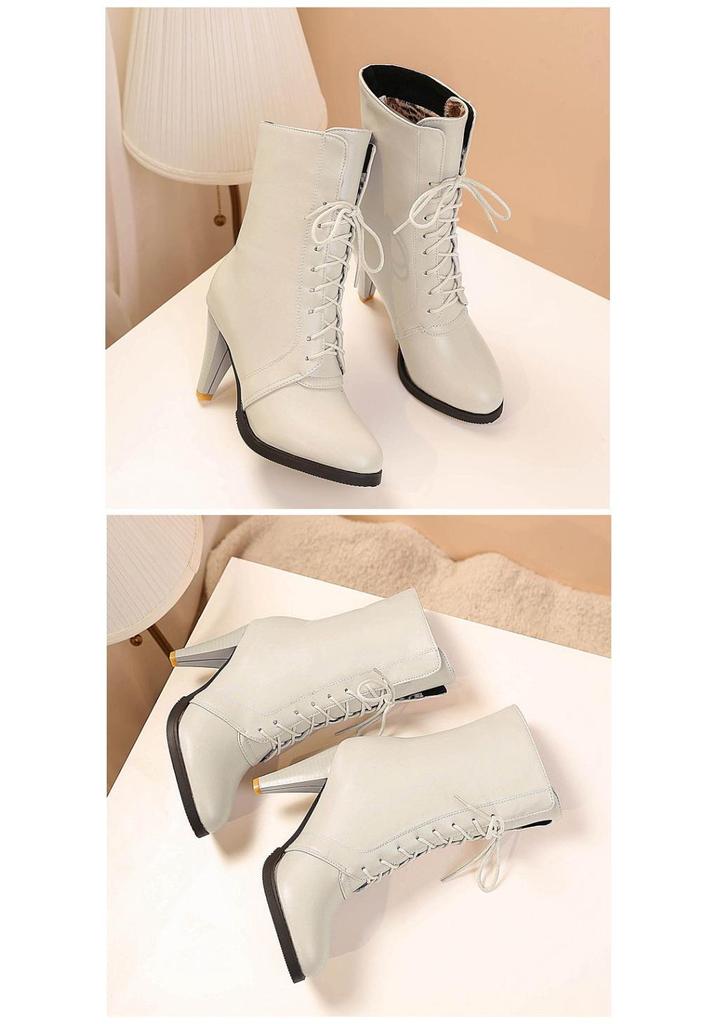 European & American Pointed Toe Lace-up Women's High Heel Ankle Boots, Autumn/Winter Plus Size, Sizes 34-45.