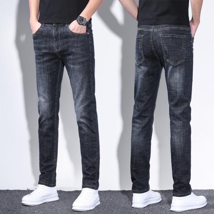 

Мужские летние узкие прямые джинсы Ice Silk 2024 года — модные, повседневные, эластичные, брюки больших размеров 34 черный серый