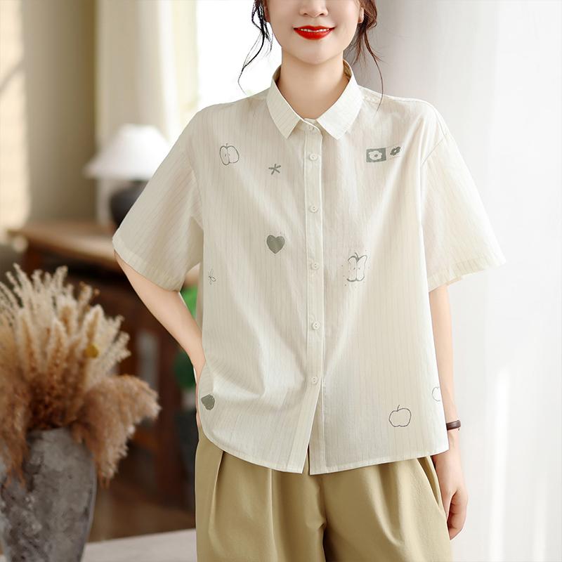 DIMANAF 2026 Women Plus Size New Summer Blouse Shirt Short Sleeve Print Floral Casual Loose Cotton Lady Tops Shirts