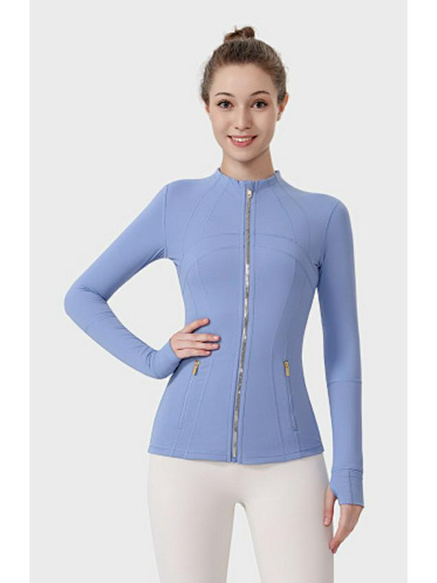 Available: Original Gold Quick-Dry Slimming Fitness Jacket with Stand-Up Collar and Long Sleeves for Running & Yoga.
