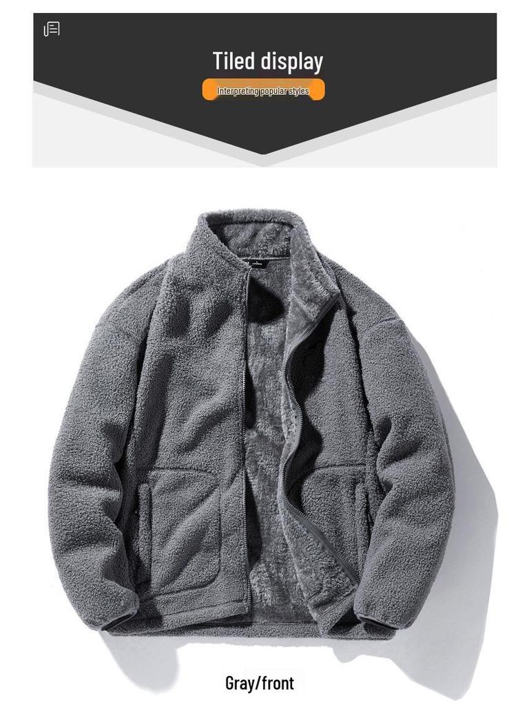 Men's Autumn/Winter Teddy Fleece Jacket - Stand Collar, Loose Fit, Thick, Warm Hoodie