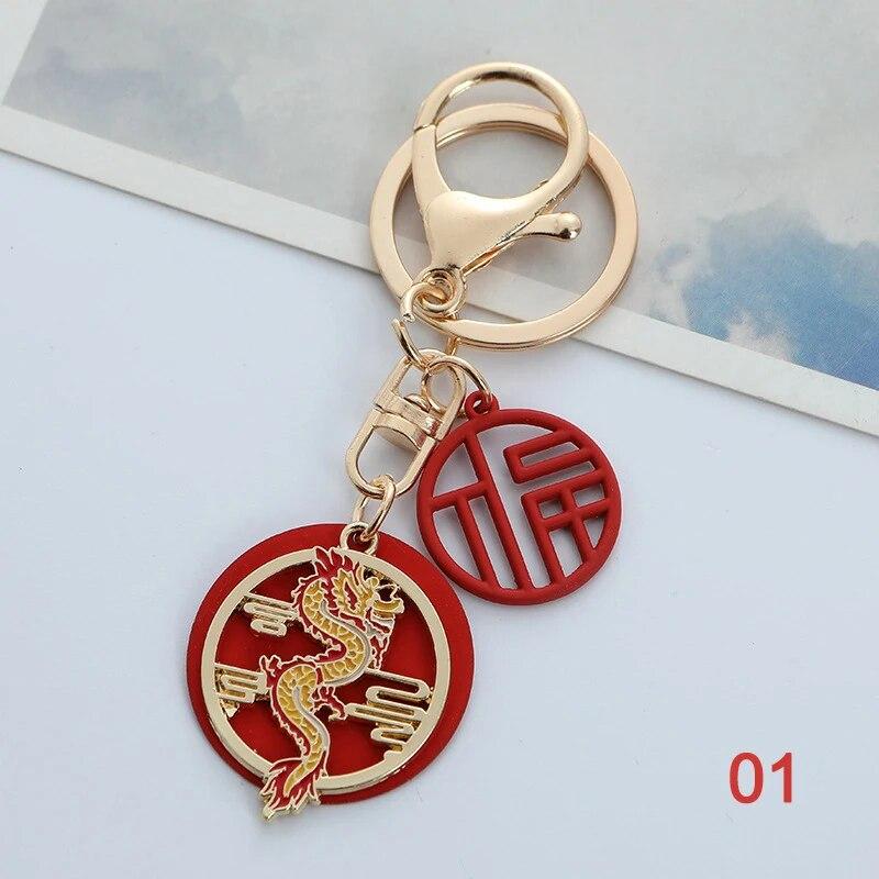 Jedinečná klíčenka Dragon Fox Koi Luck Roztomilá taška na klíče Dekorace na klíče od auta Novoroční dárek
