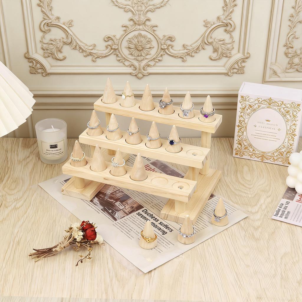 Simple solid wood cone ring display rack jewelry rack ring rack display jewelry rack live stream stall props