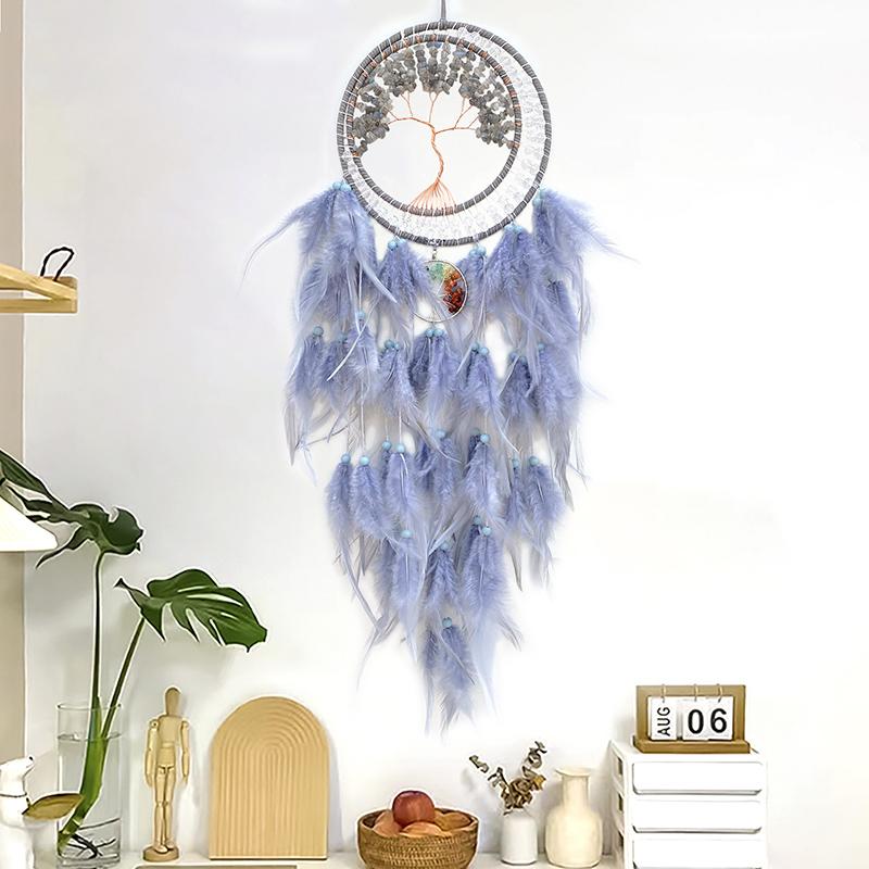 Handmade Crystal Stone Wind Chimes Dream Catcher Colorful Feathers Bedroom Hanging Ornaments Wall Pendants Festival Party Gifts