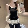 Pure desire bow white lace hem splicing sling vest femininity slim fit inner top summer