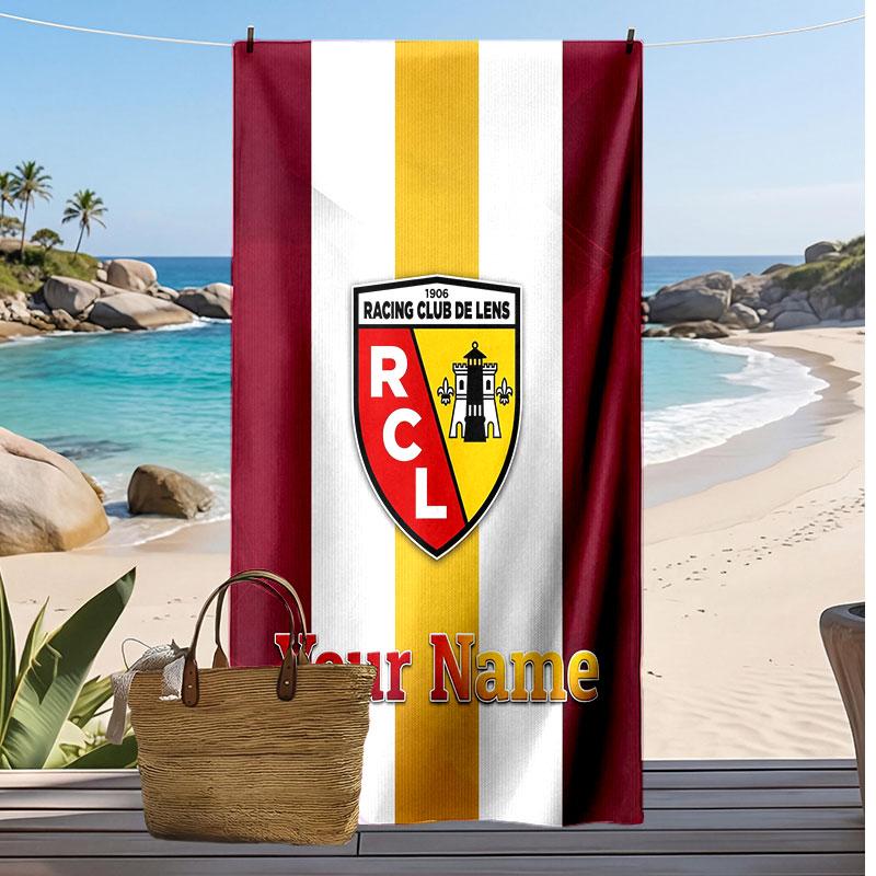 Racing Club De Lens Personalized Printed Beach Towel Soccer Logo Support Custom Name Text Absorbent Towel For Sport Travel Special Gift