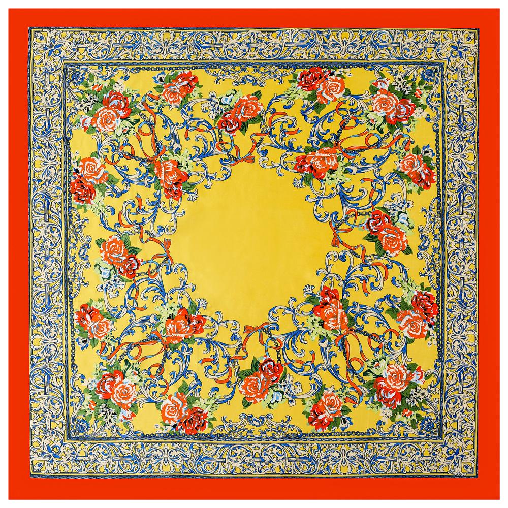 Luxury four leaf clover flower Headband Hijab Bandana Women Satin Silk Scarf Shawl Foulards Femme Square Scarves Wraps 90*90CM