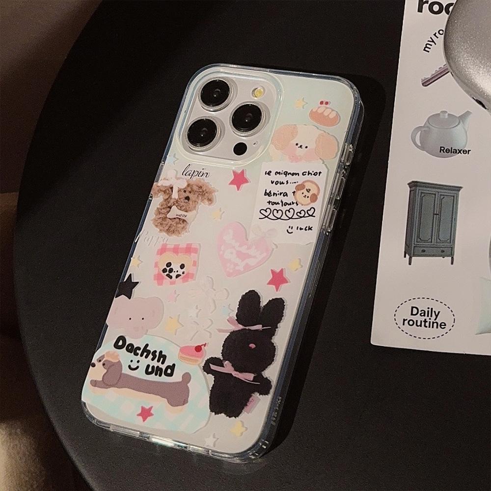 Double Layer Cute Little Animal Iphone15 with Hanging Chain 13promax Suitable for 16 Apple 14 Mobile Phone Case 11 Korean