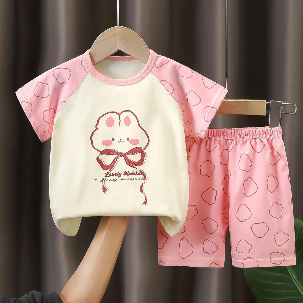 Fashion Toddler Kids 2-Piece Outfit Cartoon Print T-Shirt & Shorts Set