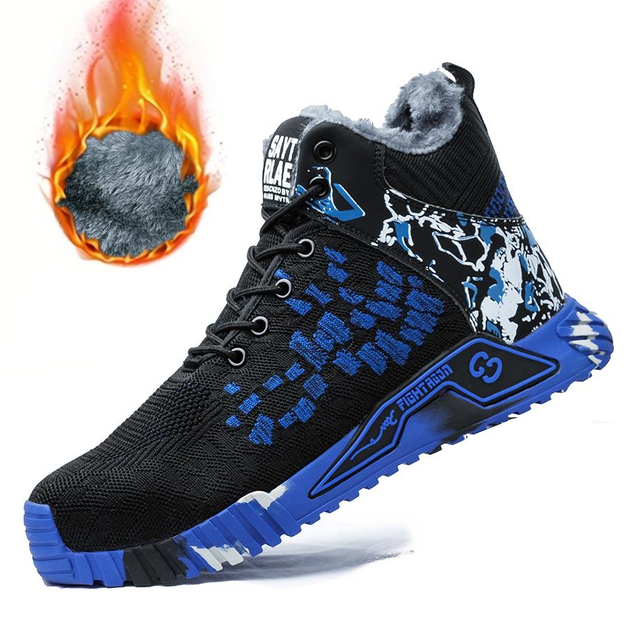 Winter Boots Men Shoes Steel Toe Work Boots Keep Warm Fur Construction Safety Boots Puncture-Proof Thick Plush Work Sneakers