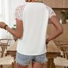 European and American Lace Stitching V-Neck Short Sleeve Top - 2026 Summer Women's Casual Loose T-shirt