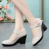 Fashion 7.5cm Comfortable Quality Soft Leather Shoes Shallow Platform Wedges Shoes 2025 Fall High Heels Pumps Women for Office Mom