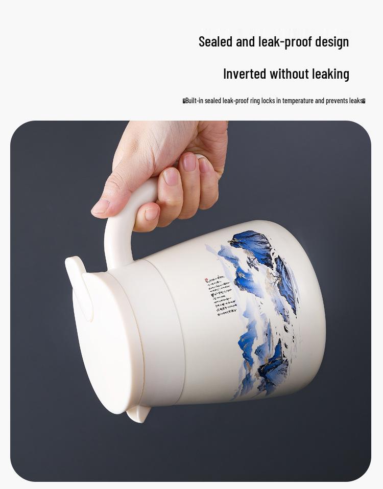 New Chinese Style 316 Stainless Steel Teapot: Landscape Design, Large Capacity Thermos Flask with Tea-Water Separation, Ideal for Home or Office.