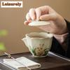 100ml Roztomilý Králíček Květinová Ústa Gaiwan Rýžově Žlutá Ru Kiln Ručně Uchopitelná Čajová Terina Čajový Výrobník Poklička Miska Čajový Set Kolekce Dárky