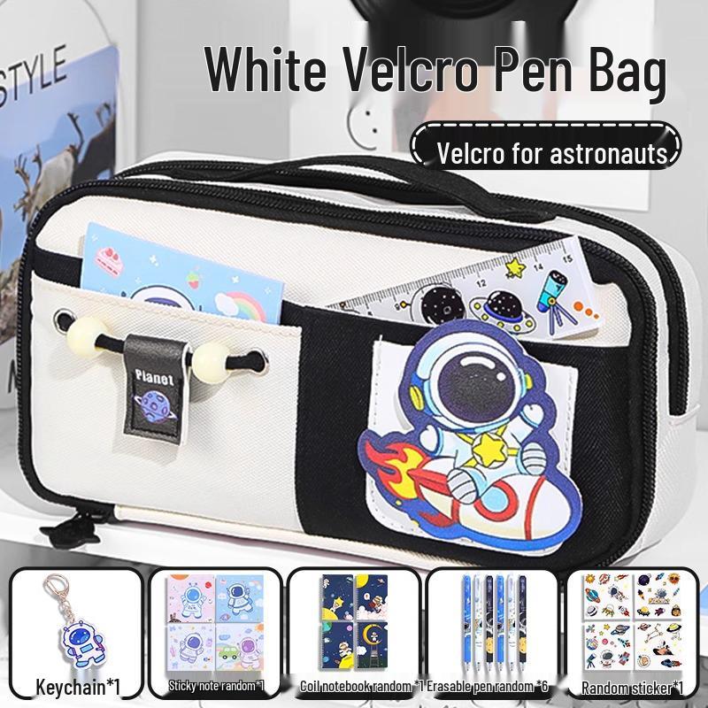 Send Astronaut Velcro! Boys' Black Dirt-Resistant Pencil Case, Hand-Carry, Large Capacity, New 2025 Style.