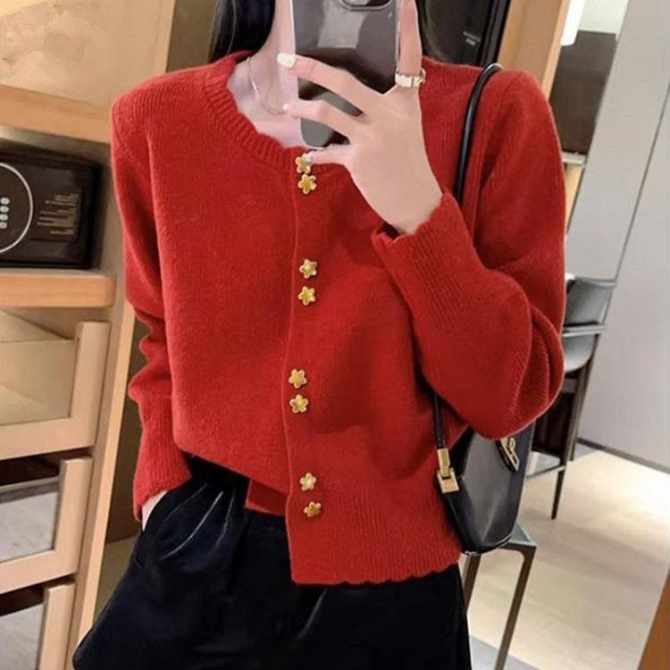 Women Knitted Sweater Jacket Retro Soft Cardigan Sweet Top for Autumn Winter