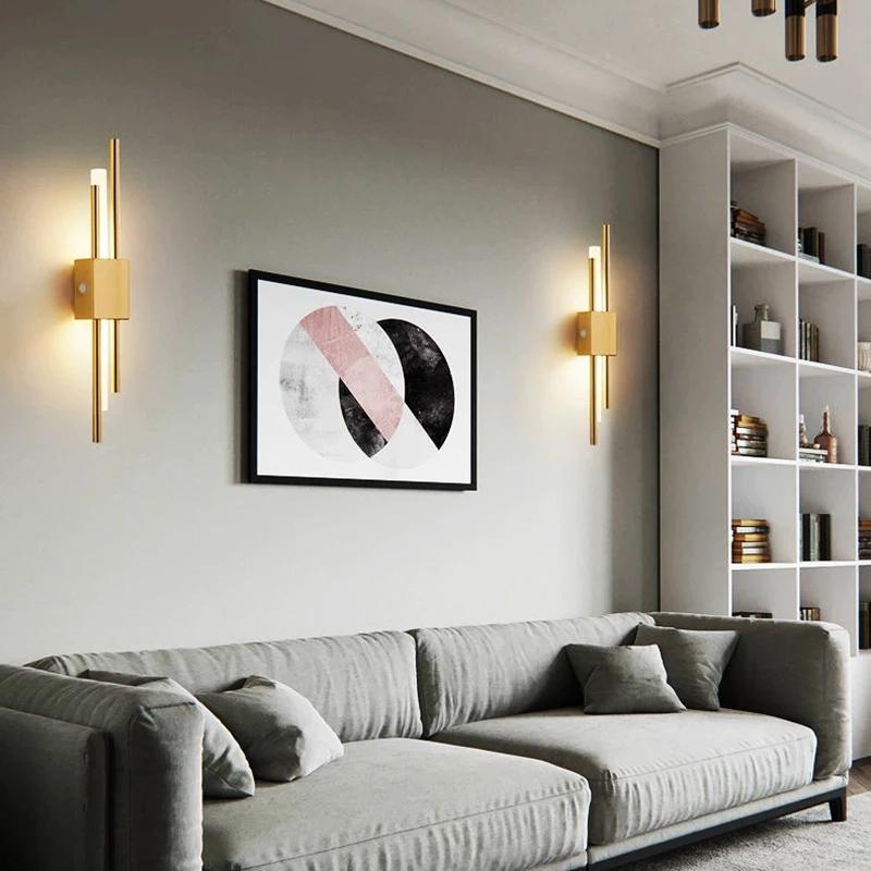 Modern LED Wall Light Wall Lamps Black And Bronze Brass Gold Metal Acrylic Pipe LED Sconce for Living Room Hotel House Bedroom